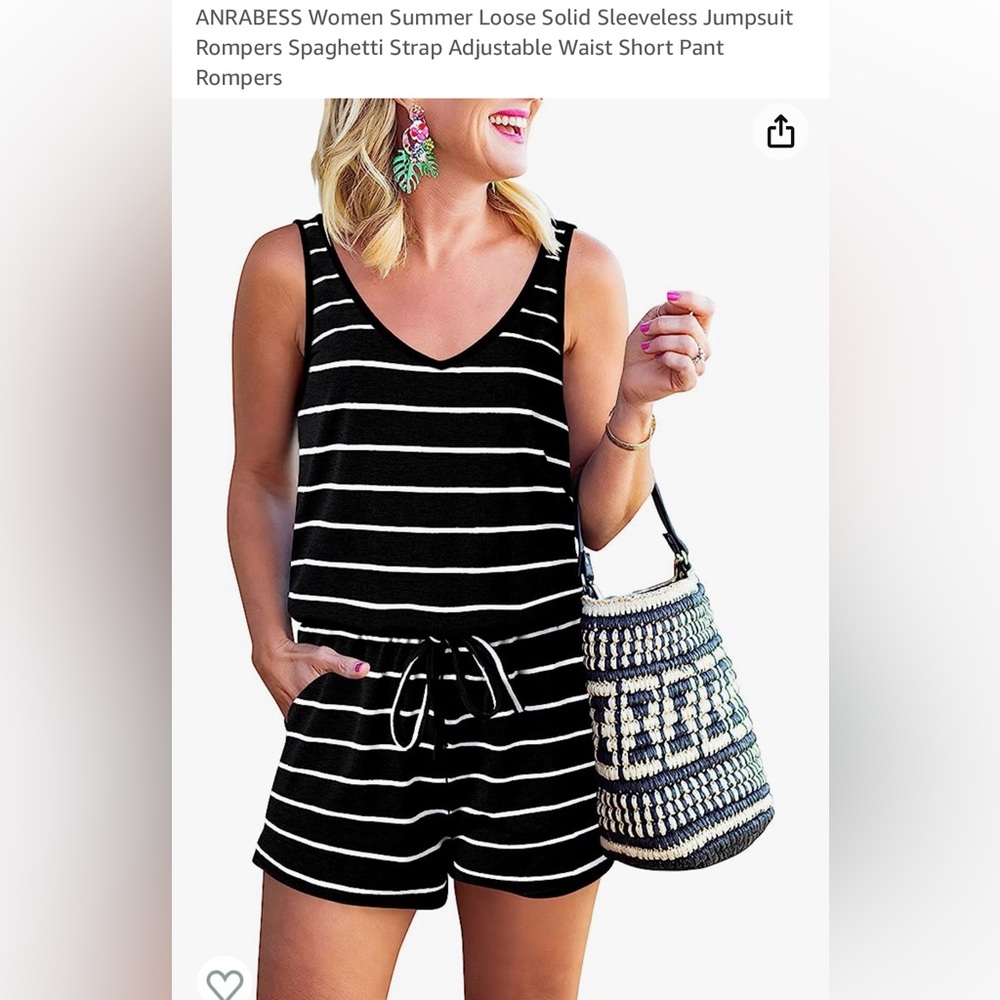Anrabess black and white striped romper.  Sleeveless. Size L.